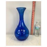 Blenko Cobalt Blue w/Green Spiral Vase