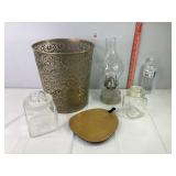 Trashcan, Oil Lamp, Canisters & Misc
