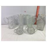 Glass Pitchers, Vase, Decanter, Sugar & Creamer