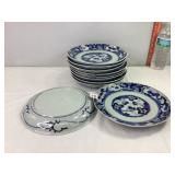 10 Blue & White Dinner Plates
