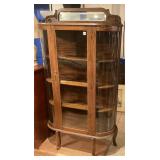 Antique Oak Curved Glass Curio Cabinet