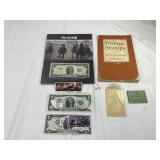$2 Bills, Postage Stamps Book & Stamps