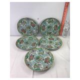5 Chinese Rose Medallion Style Porcelain Plates