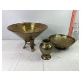 Chinese Brass Footed Bowls & Vase