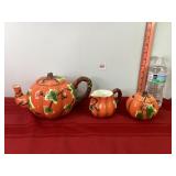 Pumpkin Teapot, Sugar & Creamer
