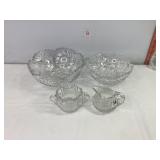 Glass Bowls, Sugar & Creamer