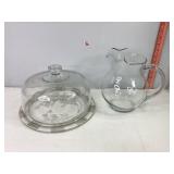 Glass Cake Plate & Pitcher