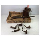Vintage Sickles, Hand Drills, Draw Knife & Bits