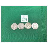 1943, 1945, 1946, & 1949 Washington Quarters