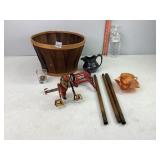 Tin Monkey, Sickle Mower, Wooden Rod & Misc