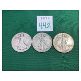 3 - Walking Liberty Half Dollars