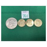 Bicent. Ike, Sacagawea & 2 Presidential Dollars