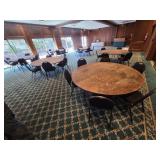 6 Large Circle Folding Wooden Tables with Chairs