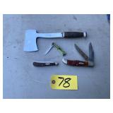 3 Case Knives and Hatchet