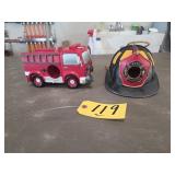 2 Plastic Fire Fighters Bird Houses