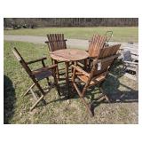 Wooden Adirondack Chairs and Table