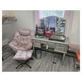 Vanity Table with Sparkly Pink Chair and Ottoman