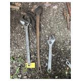2 Adujustable Wrenches and Chain Wrench