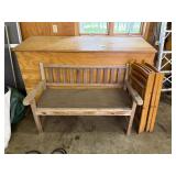 Wood Rolling Bin, Bench, and Folding Chairs