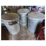 3 - Behrens 31Gal Galvanized Trash Cans