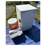 Avanti Mini Fridge and 2 Coolers