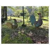 Pair of Metal Yard Art Chickens