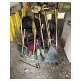 Hose Reel, Rakes, Shovel, Planter Pot