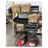 Oil Pumps, 4- 6 Gallon Boxes of Oil & Rack