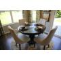 ROUND DINING ROOM TABLE & 4 GREY PADDED CHAIRS