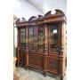 LARGE CARVED WOOD CABINET W/ 4 GLASS DOORS (2PC)