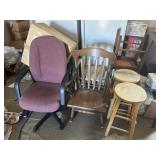 Rocking chair, 3 stools, 3 office chairs