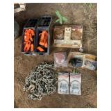 Chain, trailer lights and supplies, straps