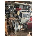 Drill press, cart, metal legs, microwave,