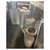 Milk jug, heater, metal corner cabinet