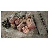 5 Gas Cans, Creeper, Jumper Cables, Jack,