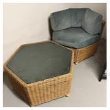 Vintage Rattan Lounge Chair & Coffee Table