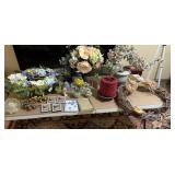 Faux Bonsai Trees, Faux Flowers, Candle,
