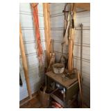 Shovels, Circular Saw, Small Rolling Stand,