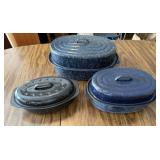 3 Speckled Enamelware Pans w/ Lids
