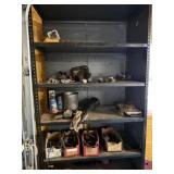 Small Pegboard, Metal Shop Shelf, Contents