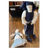 2 Cloth Dolls, 1 Doll Stand