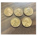 5 Lincoln Wheat Pennies