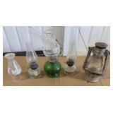 3 Oil Lamps, 1 Oil Lantern, 1 Extra Globe