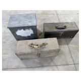 2 Empty Metal Toolboxes, 1 Empty Metal Box