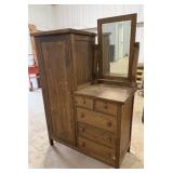 Vintage Wooden Side by Side Armoire w/ Mirror