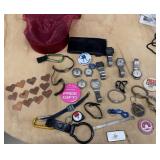 16+/- Watches, 2 Carabiners, Buttons,