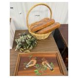 Basket, Artificial Bread, Artificial Leaves,