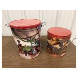 2 Vintage Train Popcorn Tin Containers