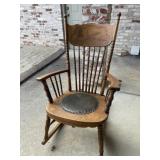 Solid Wood Rocker w/ Leather Seat & Detail Carving