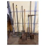 Push Broom, 2 Shovels, Hay Rake,
